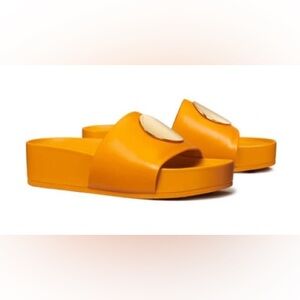Tory Burch Orange Patos Slide Sandals With Gold Accents